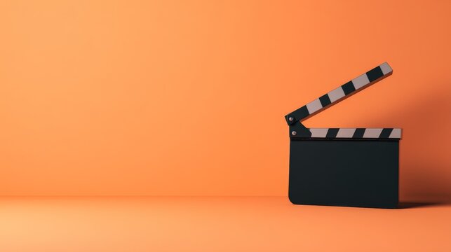 A black clapboard sits against a vibrant orange backdrop, symbolizing film and production.