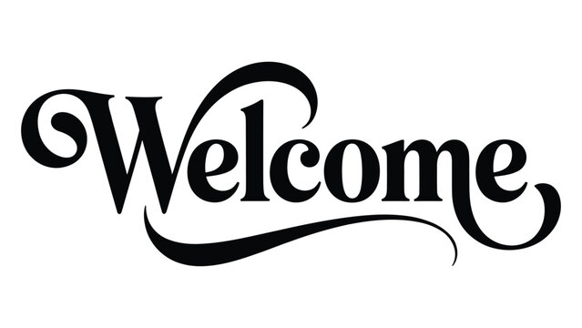 Welcome hand lettering typography in elegant script style, greeting text design for invitation, signage, branding, posters and web use