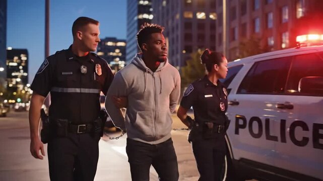 Police arrest on city street at night