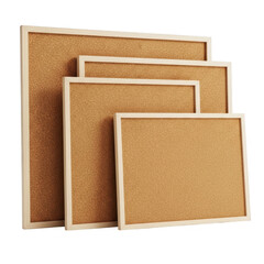 Fototapeta premium Three wooden cork boards of varying sizes, neatly stacked and isolated on transparent background
