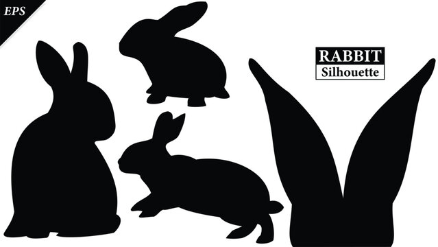 Set of rabbits silhouette isolated on white background, Beautiful rabbit logo icon vector design, standing, rabbits silhouette vector illustration, animal Black rabbits Silhouette logo, logo designs