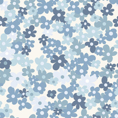 Seamless floral pattern with abstract hand drawn flowers in soft blue, gray and pastel tones, modern minimal decorative background for textile, wallpaper, wrapping paper and surface design