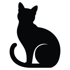 Black cat silhouette icon sitting pose, minimal pet animal illustration for logo design, veterinary, halloween and modern graphic concepts