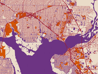 Naklejka premium City layout poster — Port Charlotte, Florida – muted violet water and terracotta