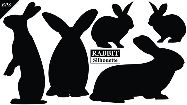 Set of rabbits silhouette isolated on white background, Beautiful rabbit logo icon vector design, standing, rabbits silhouette vector illustration, animal Black rabbits Silhouette logo, logo designs