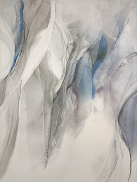 Abstract grey background with gold &mdash; black and white fluid art texture made with alcohol ink and golden potal. Beautiful gray natural art backdrop resembles marble, wing, aquarelle, water, splash.