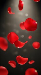 Slow motion scene of rose petals gently falling.