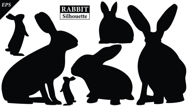 Set of rabbits silhouette isolated on white background, Beautiful rabbit logo icon vector design, standing, rabbits silhouette vector illustration, animal Black rabbits Silhouette logo, logo designs