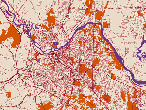Street map of Schenectady, New York in cream and burgundy map