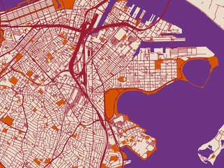 Naklejka premium Minimal city map of South Boston, Massachusetts with burgundy linework on cream