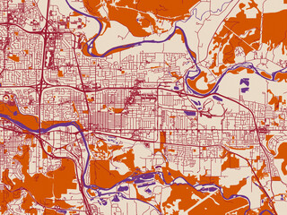 Obraz premium Street network map of Springfield, Oregon, warm boho color palette