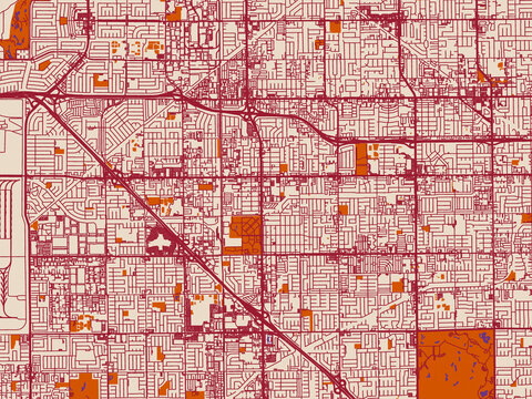 Street map of Westminster, California in warm boho color palette