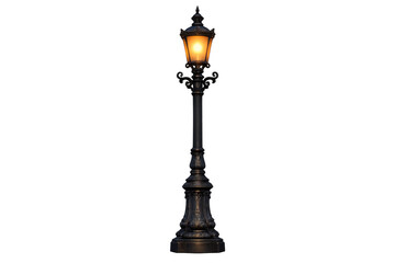 Fototapeta premium Vintage street lamp glowing in darkness, providing classic antique illumination, cutout isolated on transparent background