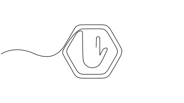 Single one line drawing video stop road sign. Traffic signs Concept. Continuous line draw design graphic vector illustration.