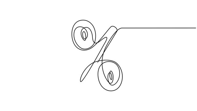 Animated self drawing of  Linear background of percent sign. One continuous line drawing of a percent sign. Vector illustration. Linear percent icon isolated, Percent sign line art silhouette.