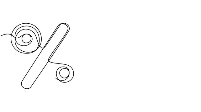 Animated self drawing of  Linear background of percent sign. One continuous line drawing of a percent sign. Vector illustration. Linear percent icon isolated, Percent sign line art silhouette.