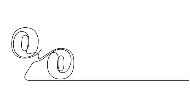 Animated self drawing of  Linear background of percent sign. One continuous line drawing of a percent sign. Vector illustration. Linear percent icon isolated, Percent sign line art silhouette.