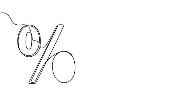Animated self drawing of  Linear background of percent sign. One continuous line drawing of a percent sign. Vector illustration. Linear percent icon isolated, Percent sign line art silhouette.
