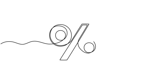 Animated self drawing of  Linear background of percent sign. One continuous line drawing of a percent sign. Vector illustration. Linear percent icon isolated, Percent sign line art silhouette.