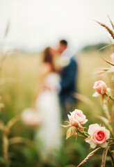 Newlyweds in nature blur