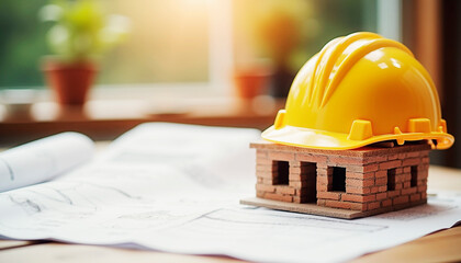 construction helmet and blueprint