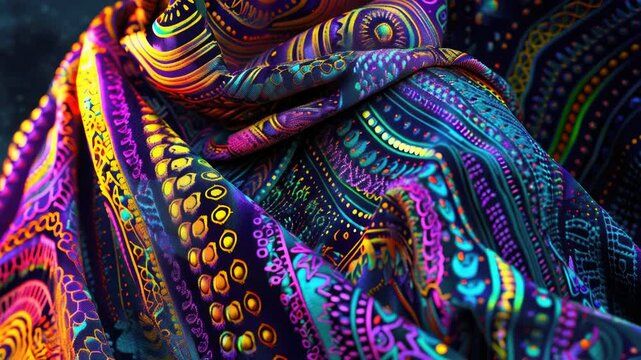 Video A close-up shot of a person wearing a vibrant and patterned scarf, suitable for fashion or lifestyle editorial use