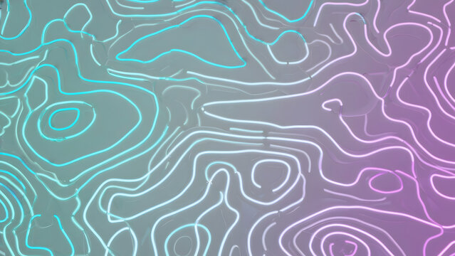Abstract topographic map with neon glowing lines and vibrant colors.