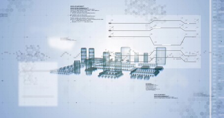Displaying centered 3D plant schematic on light-blue grid, showing tanks, pipelines, callouts