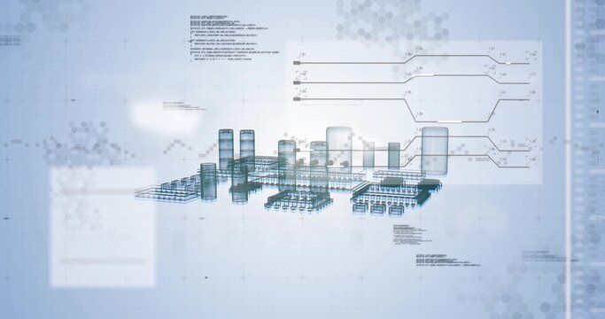 Displaying centered 3D plant schematic on light-blue grid, showing tanks, pipelines, callouts