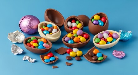 Colorful Chocolate Easter Eggs and Candies.