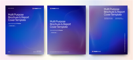 Fototapeta premium Brochure & Report Cover Template Set with Abstract Blue Purple Hues & Modern Creative Vector Texture