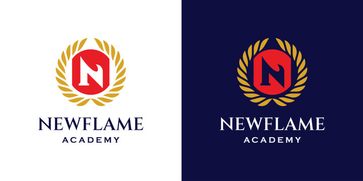 Prestigious academic badge logo with letter N flame shield and circular wings symbol