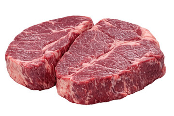 Raw beef chuck steaks ready for cooking, fresh red meat cuts for grilling or pan-frying, isolated on transparent background