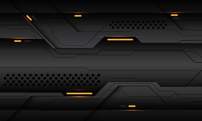 Abstract black cyber line circuit yellow light power geometric dynamic on dark metallic technology futuristic background vector