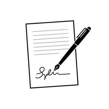 Signature Pen Signing Document Paper Silhouette Vector Icon