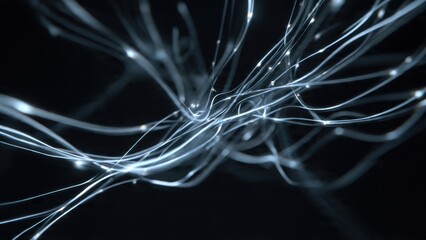 Abstract glowing fiber optic cables on black