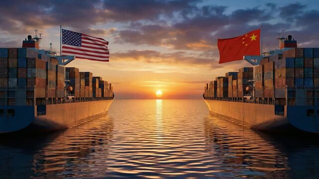 	 Cargo ships global trade and economic exchange United States and china