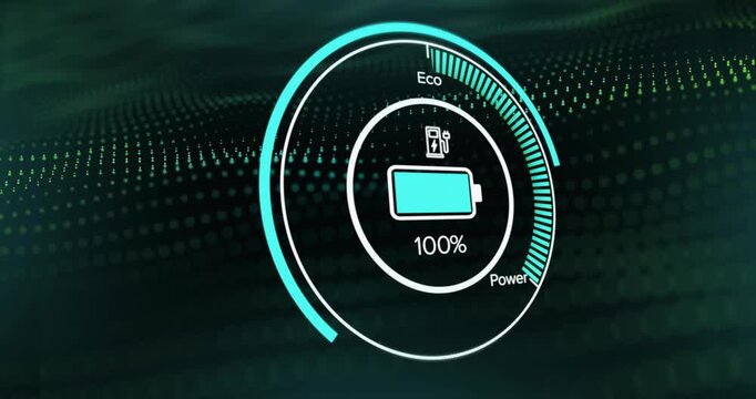 Charging input appearing and central battery HUD filling to 100% then retreating, showing looped UI