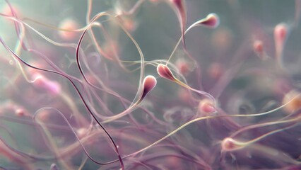 Sperm cells swimming for fertilization