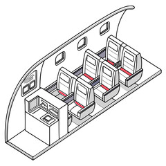 Fototapeta premium Airplane interior seat layout with red accents white seats