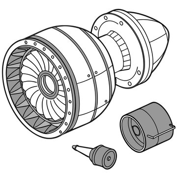 Jet engine component exploded view mechanical parts