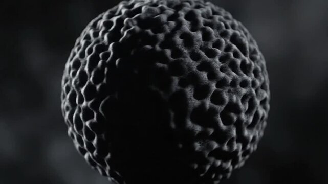 Textured spherical object on dark background