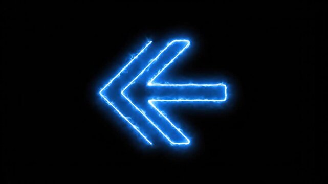 A glowing blue arrow pointing left against a black background. Futuristic, neon design