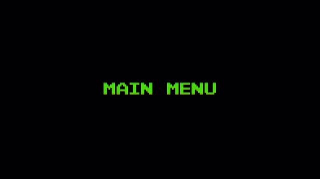 8 Bit Retro Pixel Text, Main Menu Screen Animation with Glitch CRT Effect