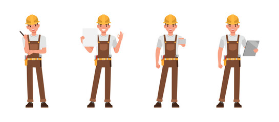 Male carpenter character vector illustration design set.