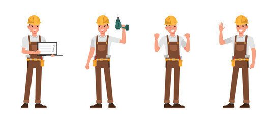 Male carpenter character vector illustration design set.