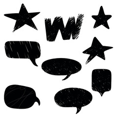 Black grunge speech bubbles on a white background. Speech bubbles of various shapes.