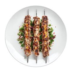 Three Kebabs on Skewers with Garnish
