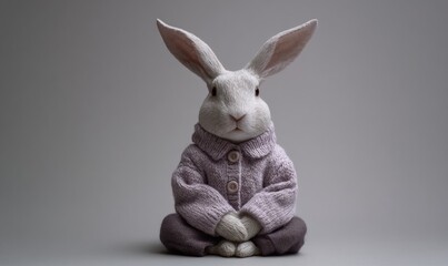 Obraz premium A rabbit is sitting on a grey surface