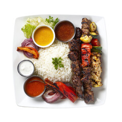 Kebab Platter with Rice and Dips